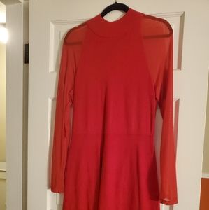 Mesh Armed Red Dress